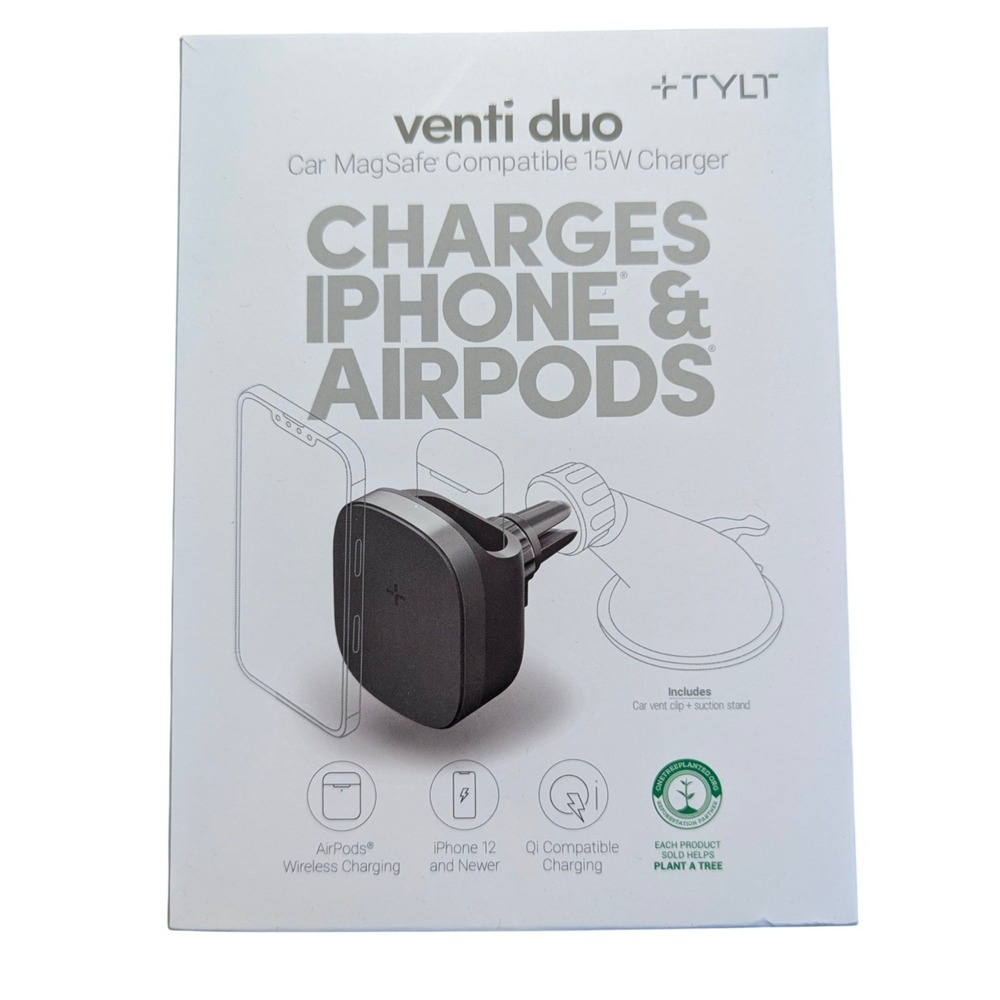 N6.OB TYLT Venti Duo Car MagSafe Compatible 15W - Charges iPhone & AirPods